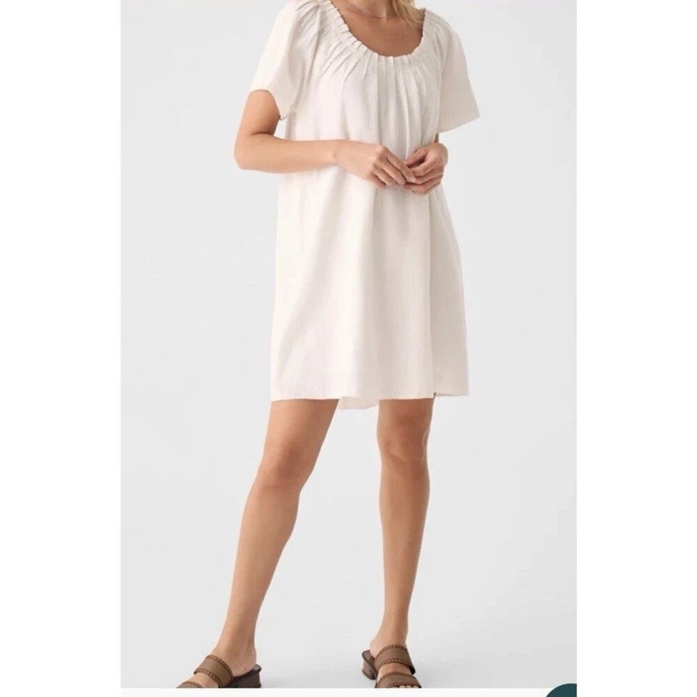 Faherty Annabelle Dress M White Organic Cotton Textured Embroidered Neckline NWT